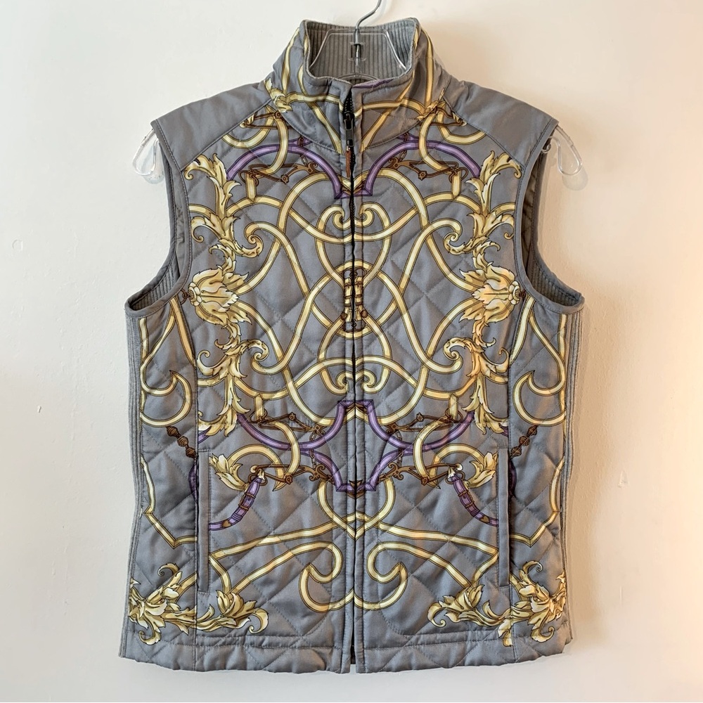 J. McLaughlin Gray Silk Quilted Vest